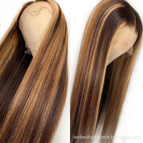 Customized Texture Long 40 Inches Honey Brown Highlight Color Cuticle Aligned Hair HD Lace Front Wigs